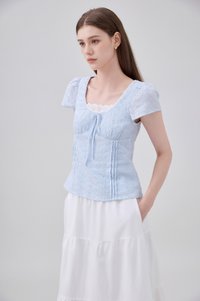 Coletta Eyelet Pintuck Ribbon Top In Blue