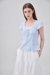 Coletta Eyelet Pintuck Ribbon Top In Blue