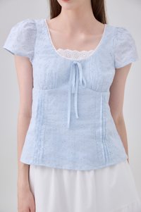 Coletta Eyelet Pintuck Ribbon Top In Blue