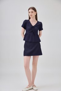 Zaria Double Ribbon Ice Silk Denim Top