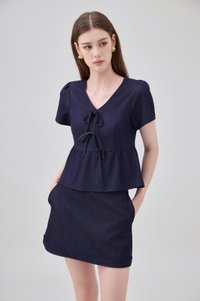 Zaria Double Ribbon Ice Silk Denim Top