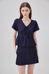Zaria Double Ribbon Ice Silk Denim Top