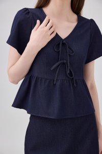 Zaria Double Ribbon Ice Silk Denim Top