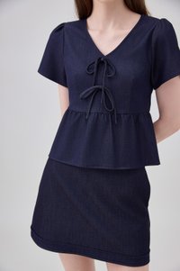 Zaria Double Ribbon Ice Silk Denim Top