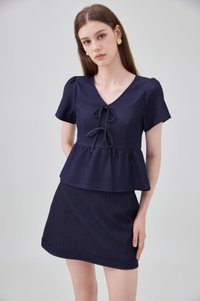 Zaria Double Ribbon Ice Silk Denim Top