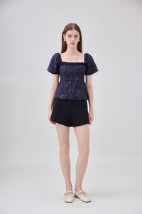 Antonella Pintuck Babydoll Top In Navy