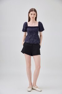 Antonella Pintuck Babydoll Top In Navy