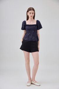 Antonella Pintuck Babydoll Top In Navy