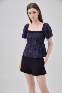 Antonella Pintuck Babydoll Top In Navy