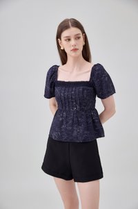 Antonella Pintuck Babydoll Top In Navy