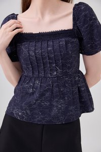 Antonella Pintuck Babydoll Top In Navy