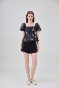Chaya Botanical Garden Pintuck Babydoll Top In Black