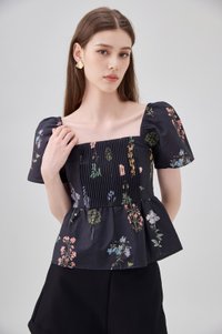 Chaya Botanical Garden Pintuck Babydoll Top In Black