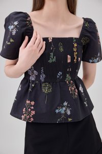 Chaya Botanical Garden Pintuck Babydoll Top In Black