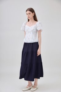Renata Embroidery Floral Crochet Top In Blue