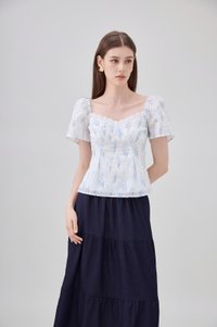 Renata Embroidery Floral Crochet Top In Blue