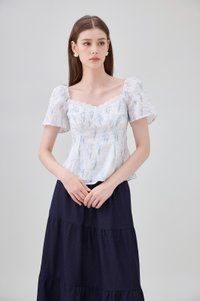 Renata Embroidery Floral Crochet Top In Blue