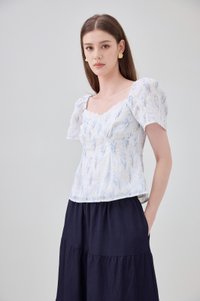 Renata Embroidery Floral Crochet Top In Blue
