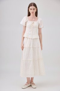 Sutton Floral Lace Midi Skirt In Cream