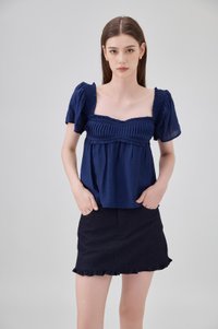 Marlee Textured Pleated Top In Navy