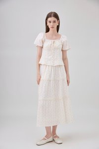 Sutton Floral Lace Midi Skirt In Cream