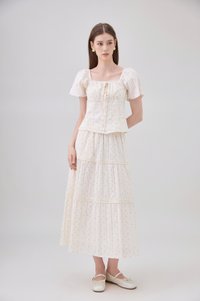 Sutton Floral Lace Midi Skirt In Cream