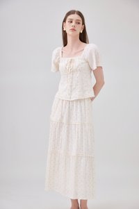 Sutton Floral Lace Midi Skirt In Cream