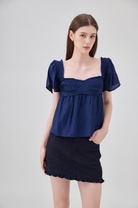 Marlee Textured Pleated Top In Navy