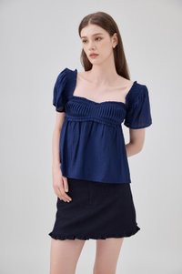 Marlee Textured Pleated Top In Navy