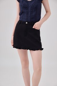 Bexley Ruffles Hem Denim Skort In Black