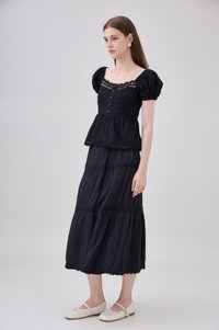 Annika Crochet Lace Tiered Midi Skirt In Black