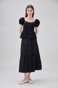 Darla Swiss Dot Crochet Babydoll Top In Black