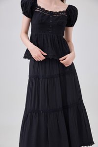 Annika Crochet Lace Tiered Midi Skirt In Black