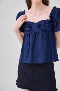 Marlee Textured Pleated Top In Navy
