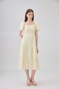 Lakelynn Pintuck Tiered Midi Dress In Pastel Yellow
