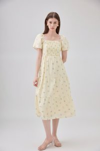 Lakelynn Pintuck Tiered Midi Dress In Pastel Yellow
