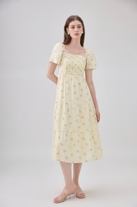 Lakelynn Pintuck Tiered Midi Dress In Pastel Yellow