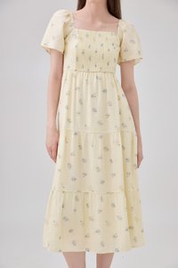 Lakelynn Pintuck Tiered Midi Dress In Pastel Yellow