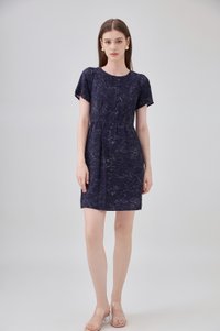 Antonella Pintuck Button Dress In Navy
