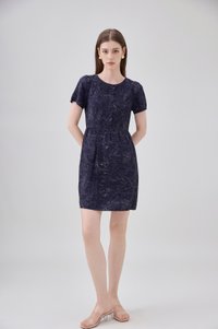 Antonella Pintuck Button Dress In Navy