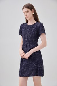 Antonella Pintuck Button Dress In Navy
