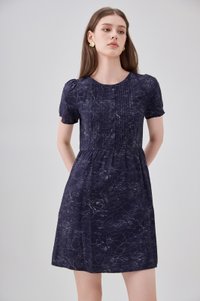 Antonella Pintuck Button Dress In Navy