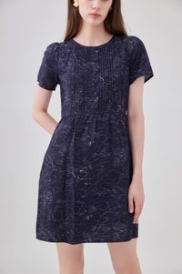 Antonella Pintuck Button Dress In Navy