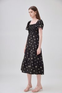Lakelynn Pintuck Tiered Midi Dress In Black