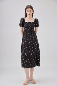 Lakelynn Pintuck Tiered Midi Dress In Black