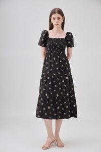 Lakelynn Pintuck Tiered Midi Dress In Black