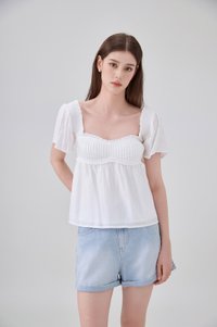 Marlee Textured Pleated Top In White