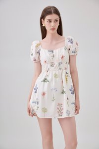 Chaya Botanical Garden Smocked Waist Dress Romper In Light Cream