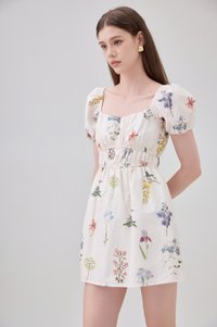 Chaya Botanical Garden Smocked Waist Dress Romper In Light Cream