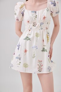 Chaya Botanical Garden Smocked Waist Dress Romper In Light Cream